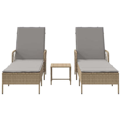 Sonnenliege mit Kissen 3 pcs Beige und Hellgrau Poly-Rattan