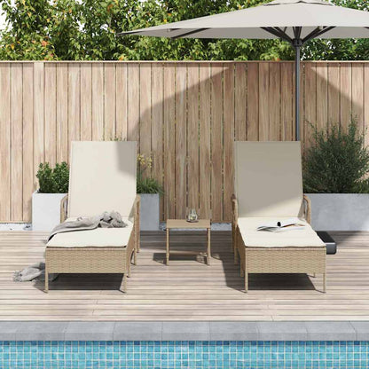 Sonnenliege mit Kissen 3 pcs Beige und Cremeweiß Poly-Rattan