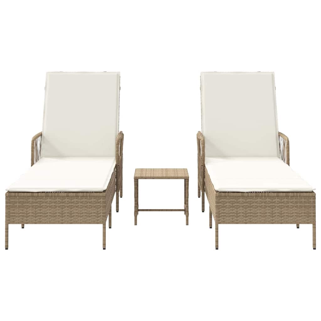 Sonnenliege mit Kissen 3 pcs Beige und Cremeweiß Poly-Rattan