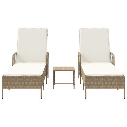 Sonnenliege mit Kissen 3 pcs Beige und Cremeweiß Poly-Rattan