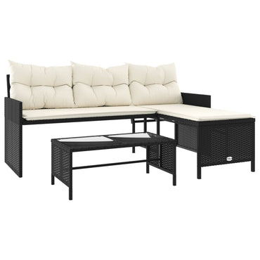 vidaXL Canapé de jardin en L avec table et coussins Résine tressée Noir