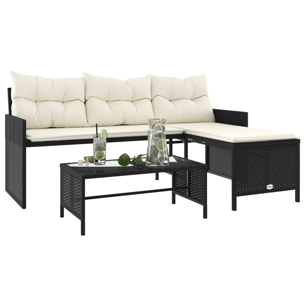 vidaXL Canapé de jardin en L avec table et coussins Résine tressée Noir