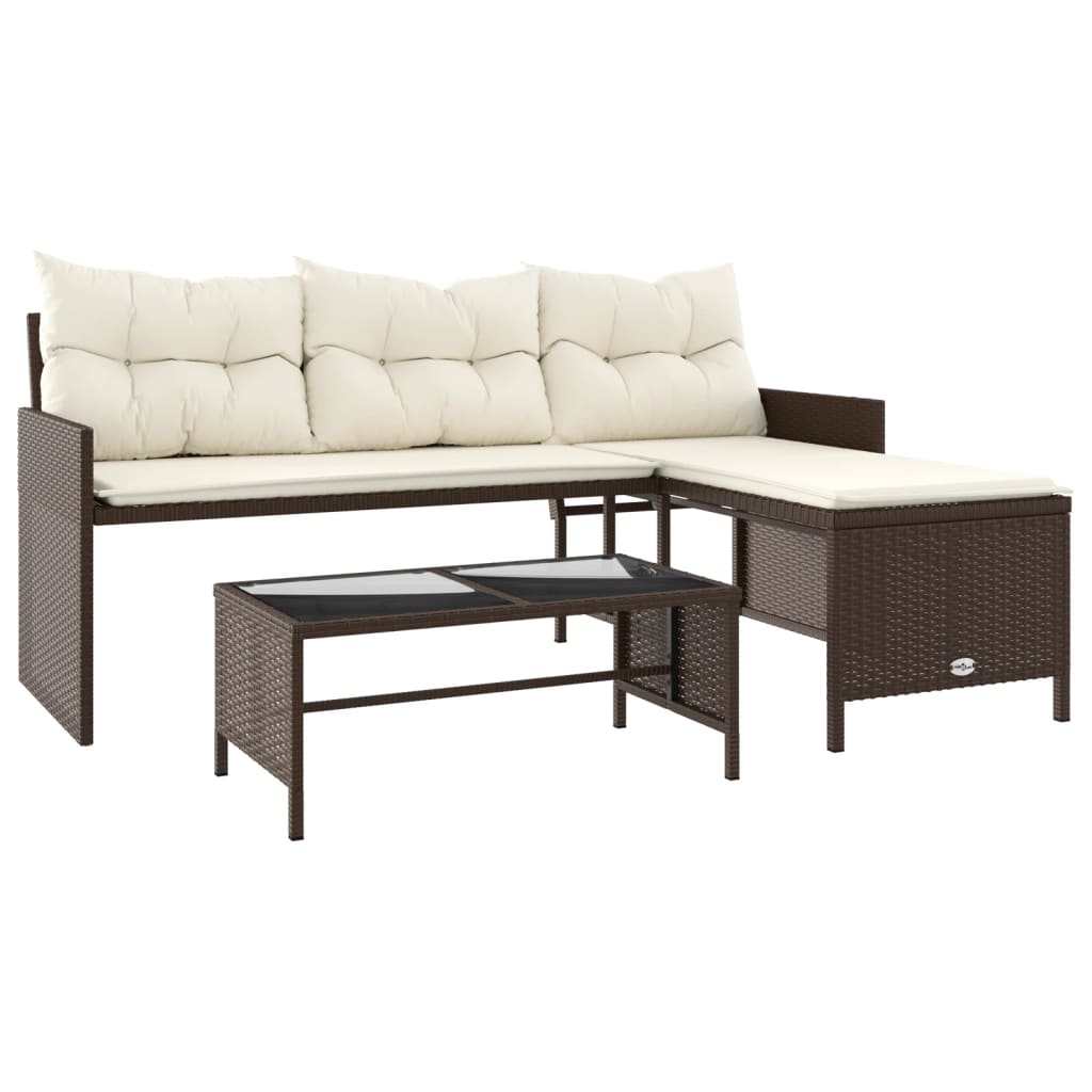 vidaXL Canapé de jardin d'angle avec table et coussins en polyrotin marron