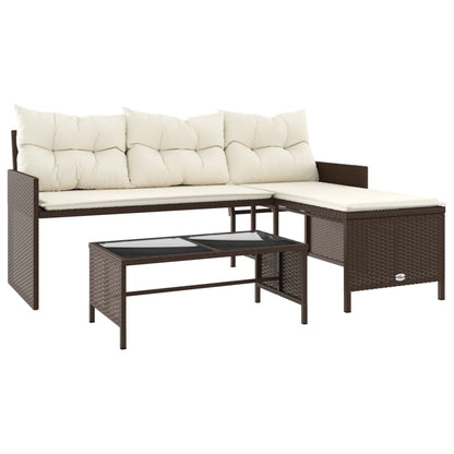 vidaXL Canapé de jardin d'angle avec table et coussins en polyrotin marron
