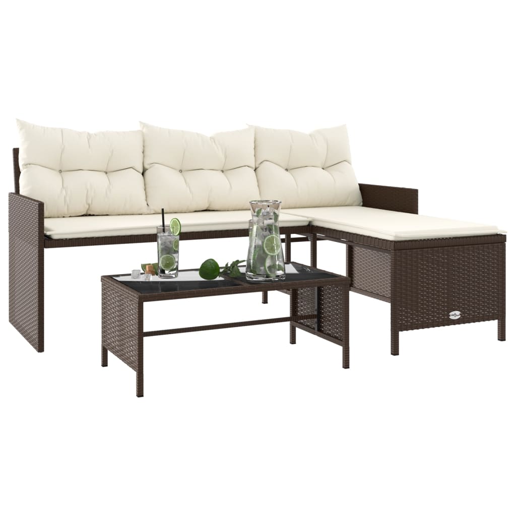 vidaXL Canapé de jardin d'angle avec table et coussins en polyrotin marron