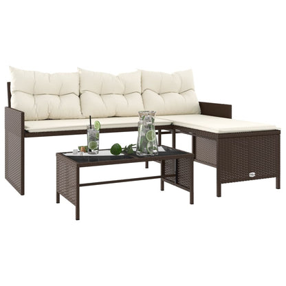 vidaXL Canapé de jardin d'angle avec table et coussins en polyrotin marron