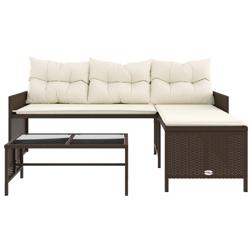 vidaXL Canapé de jardin d'angle avec table et coussins en polyrotin marron