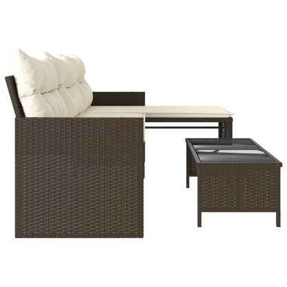 vidaXL Canapé de jardin d'angle avec table et coussins en polyrotin marron