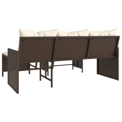 vidaXL Canapé de jardin d'angle avec table et coussins en polyrotin marron