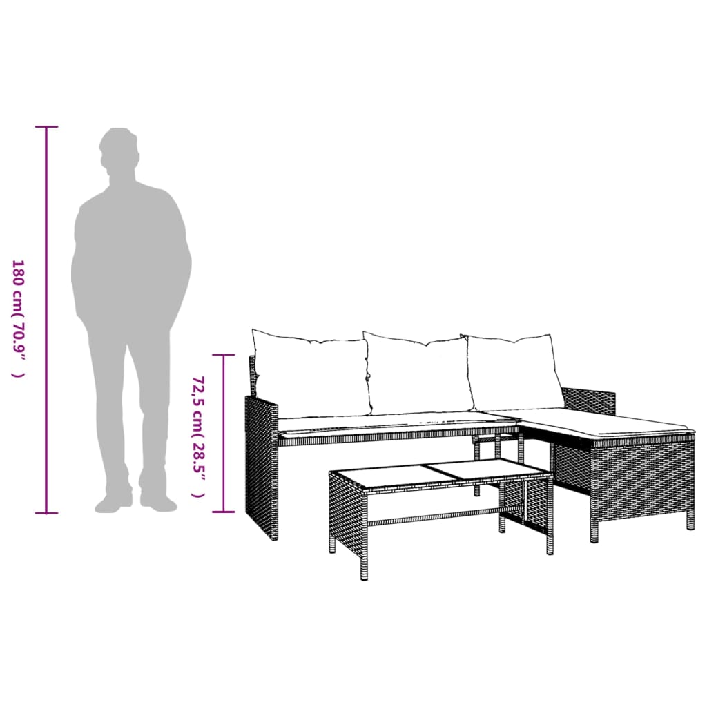 vidaXL Canapé de jardin d'angle avec table et coussins en polyrotin marron