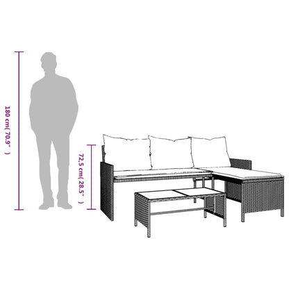 vidaXL Canapé de jardin d'angle avec table et coussins en polyrotin marron
