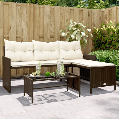vidaXL Canapé de jardin d'angle avec table et coussins en polyrotin marron