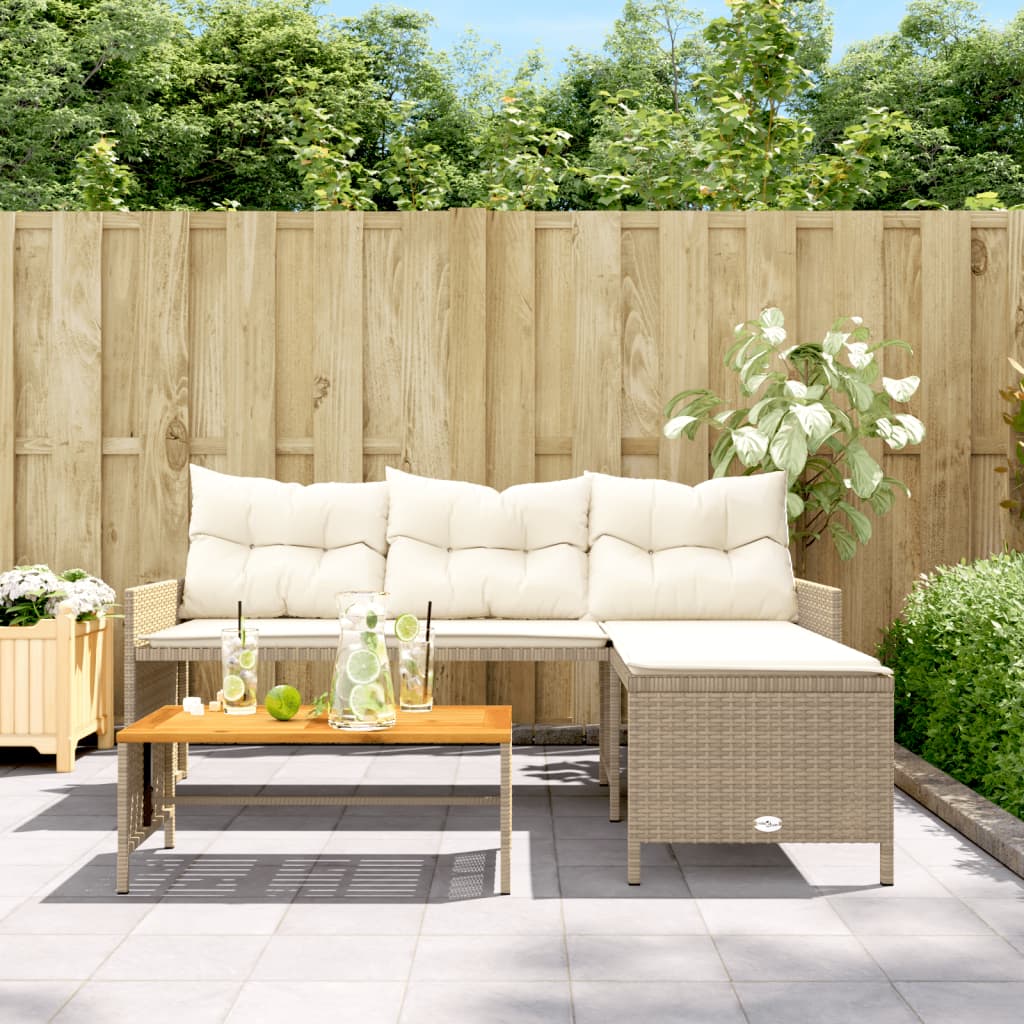 vidaXL Canapé de jardin d'angle avec table et coussins Beige Résine tressée