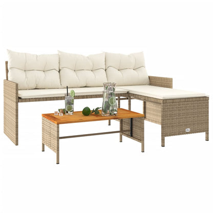 vidaXL Canapé de jardin d'angle avec table et coussins Beige Résine tressée