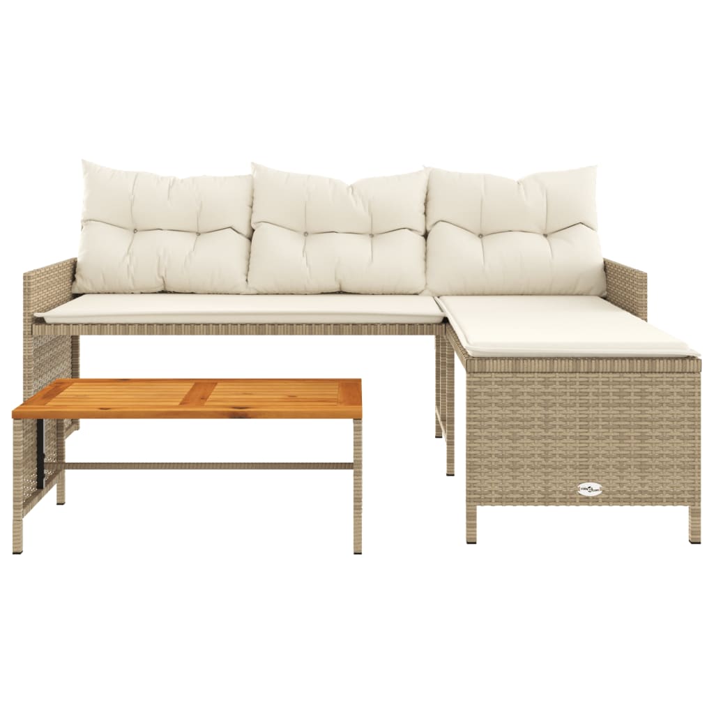 vidaXL Canapé de jardin d'angle avec table et coussins Beige Résine tressée