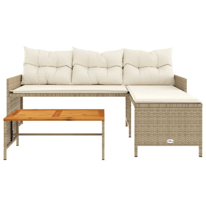 vidaXL Canapé de jardin d'angle avec table et coussins Beige Résine tressée