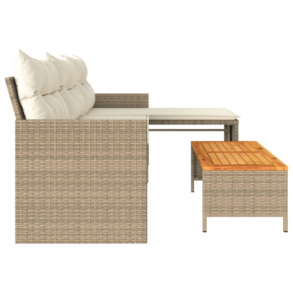 vidaXL Canapé de jardin d'angle avec table et coussins Beige Résine tressée