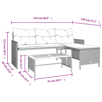 vidaXL Canapé de jardin d'angle avec table et coussins Beige Résine tressée