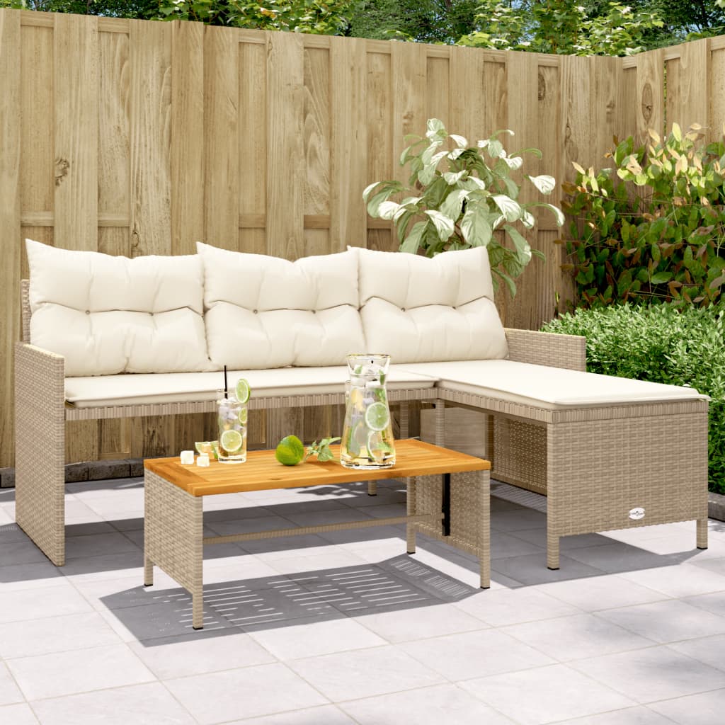 vidaXL Canapé de jardin d'angle avec table et coussins Beige Résine tressée