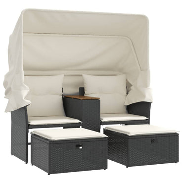 vidaXL Canapé de jardin 2 places avec toit et repose-pieds Noir résine tressée