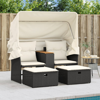 vidaXL Canapé de jardin 2 places avec toit et repose-pieds Noir résine tressée