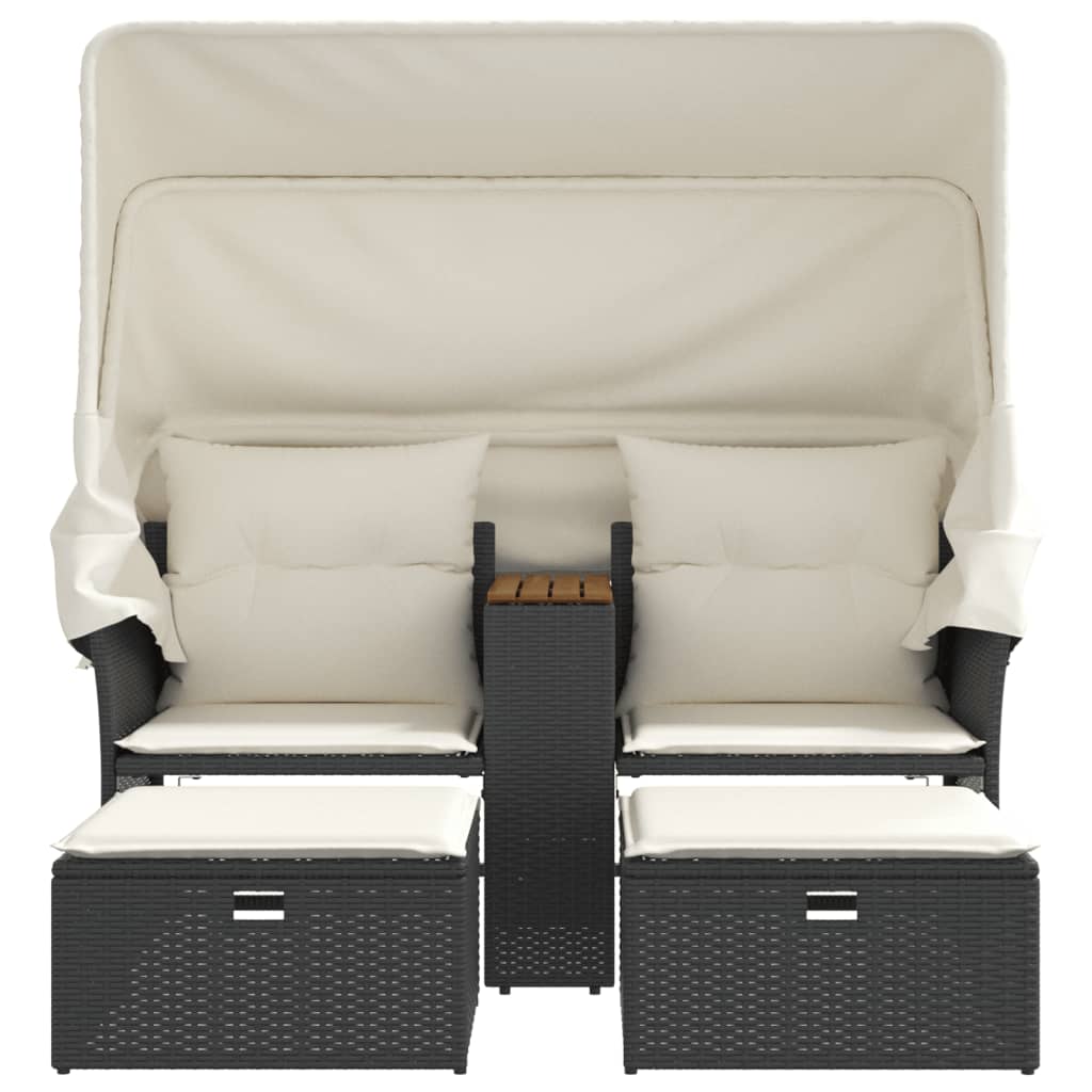 vidaXL Canapé de jardin 2 places avec toit et repose-pieds Noir résine tressée