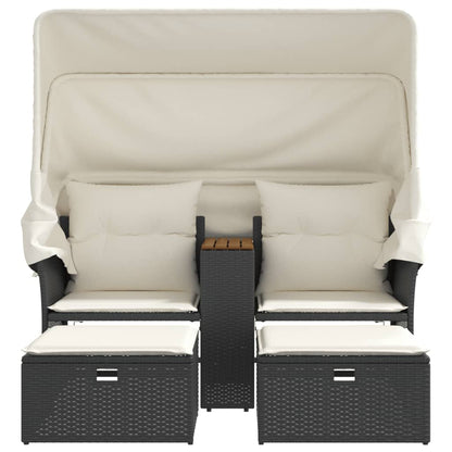 vidaXL Canapé de jardin 2 places avec toit et repose-pieds Noir résine tressée
