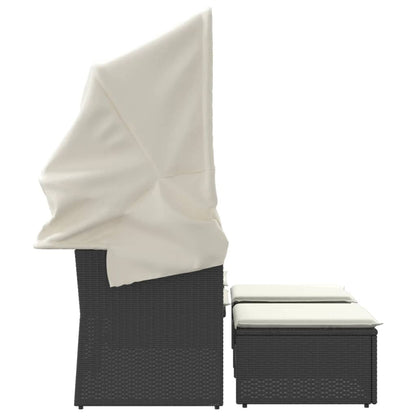 vidaXL Canapé de jardin 2 places avec toit et repose-pieds Noir résine tressée