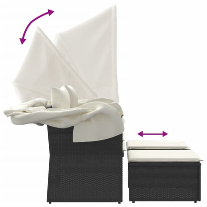 vidaXL Canapé de jardin 2 places avec toit et repose-pieds Noir résine tressée