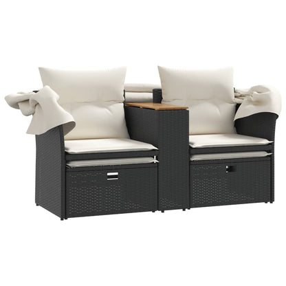 vidaXL Canapé de jardin 2 places avec toit et repose-pieds Noir résine tressée