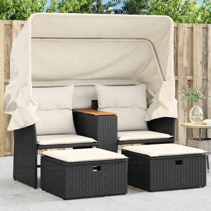 vidaXL Canapé de jardin 2 places avec toit et repose-pieds Noir résine tressée