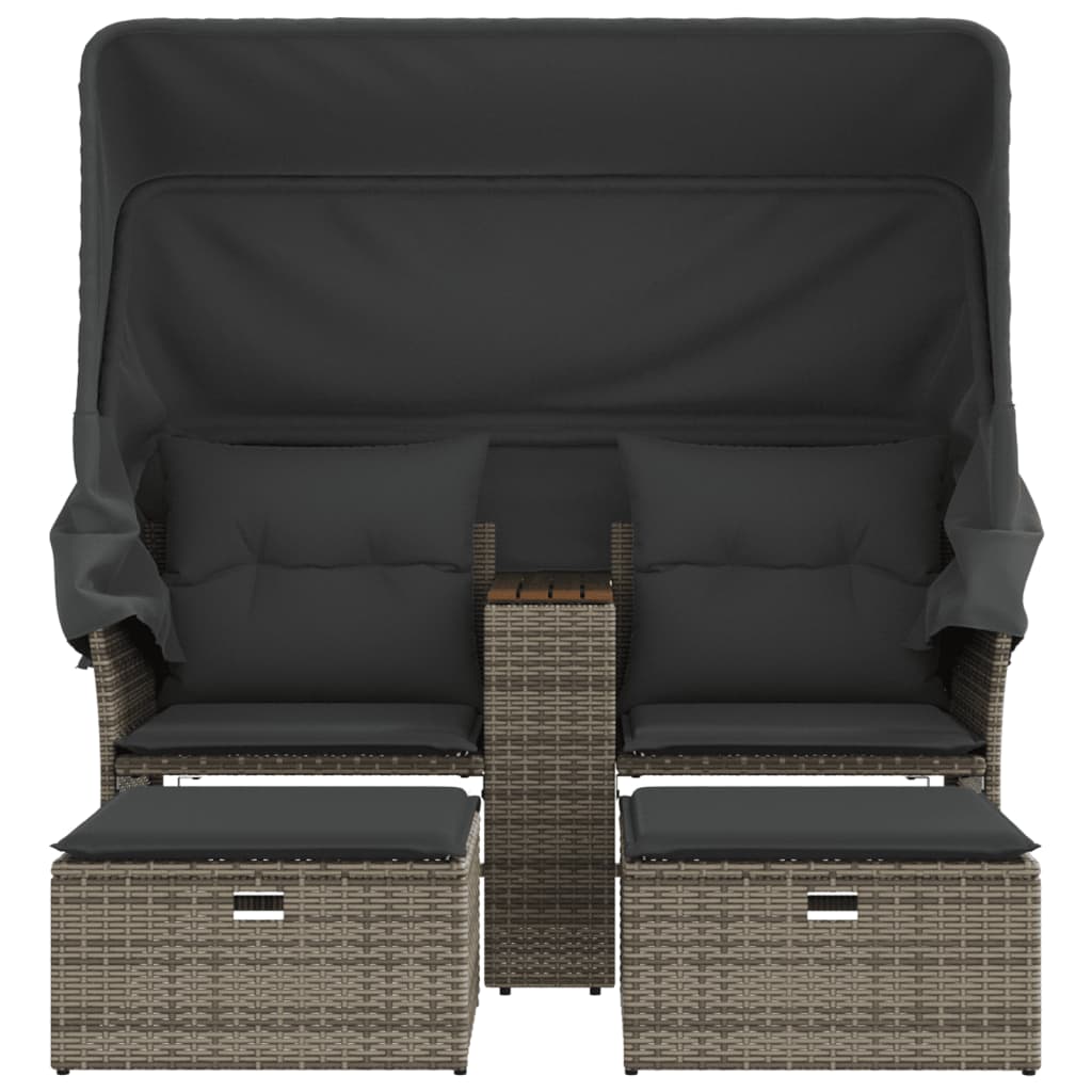 vidaXL Canapé de jardin 2 places avec toit et poufs Gris résine tressée