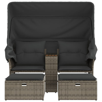 vidaXL Canapé de jardin 2 places avec toit et poufs Gris résine tressée