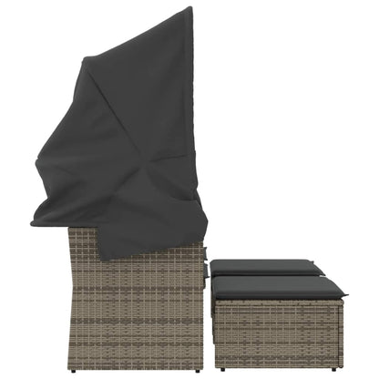 vidaXL Canapé de jardin 2 places avec toit et poufs Gris résine tressée