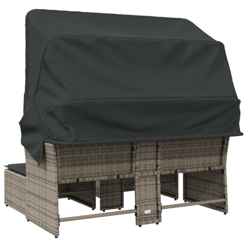 vidaXL Canapé de jardin 2 places avec toit et poufs Gris résine tressée