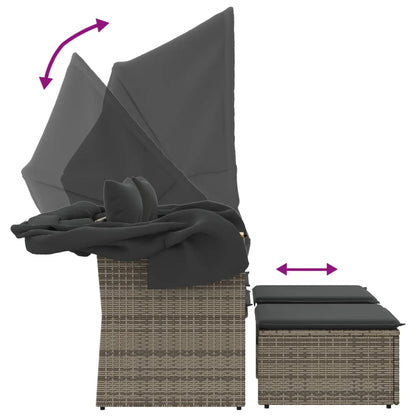 vidaXL Canapé de jardin 2 places avec toit et poufs Gris résine tressée