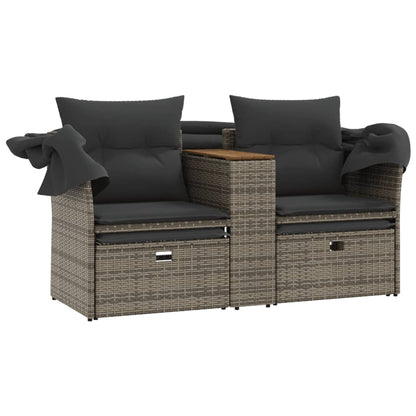 vidaXL Canapé de jardin 2 places avec toit et poufs Gris résine tressée