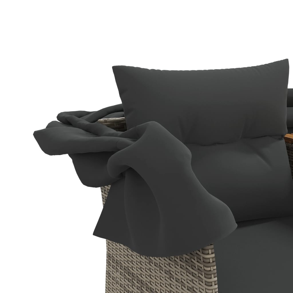 vidaXL Canapé de jardin 2 places avec toit et poufs Gris résine tressée