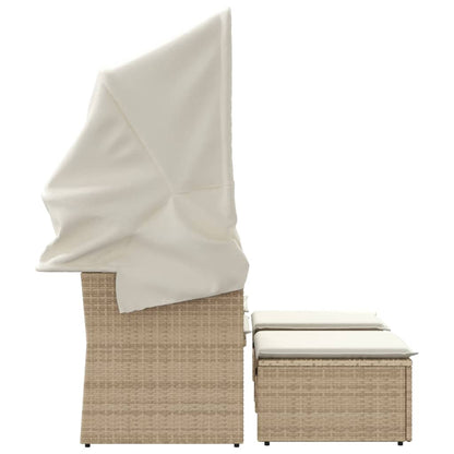 vidaXL Canapé de jardin 2 places avec toit et poufs en résine tressée beige