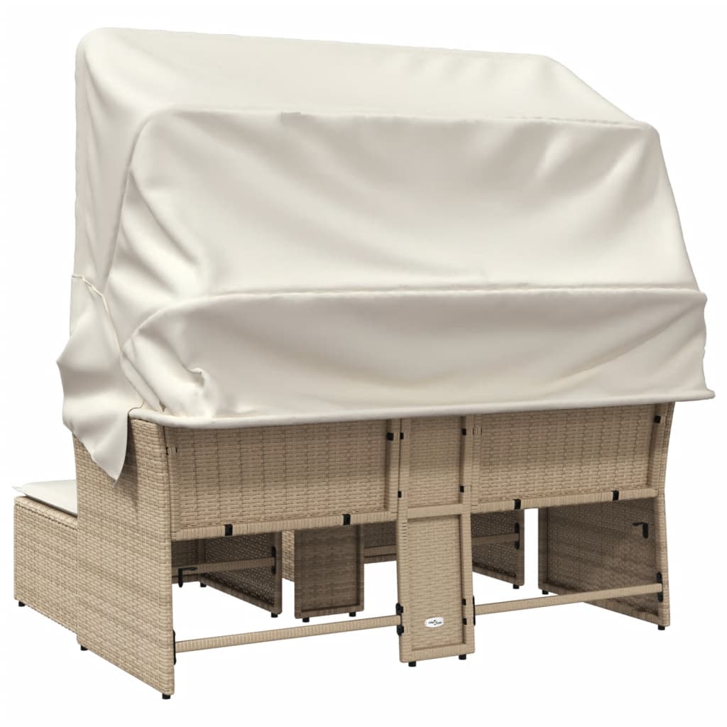 vidaXL Canapé de jardin 2 places avec toit et poufs en résine tressée beige