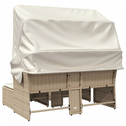 vidaXL Canapé de jardin 2 places avec toit et poufs en résine tressée beige