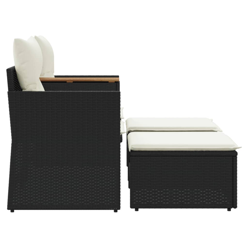 vidaXL Gartensofa 2-Sitzer mit Hockern Schwarz Poly Rattan