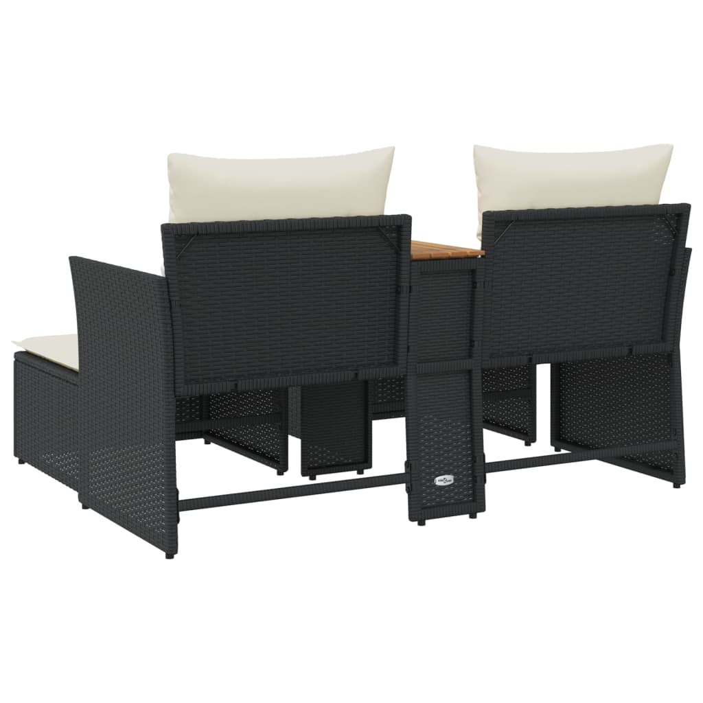 vidaXL Gartensofa 2-Sitzer mit Hockern Schwarz Poly Rattan