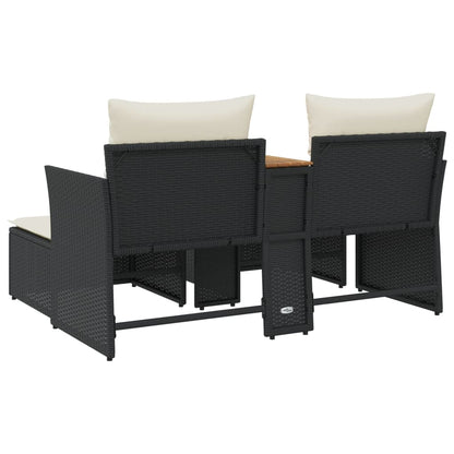 vidaXL Gartensofa 2-Sitzer mit Hockern Schwarz Poly Rattan