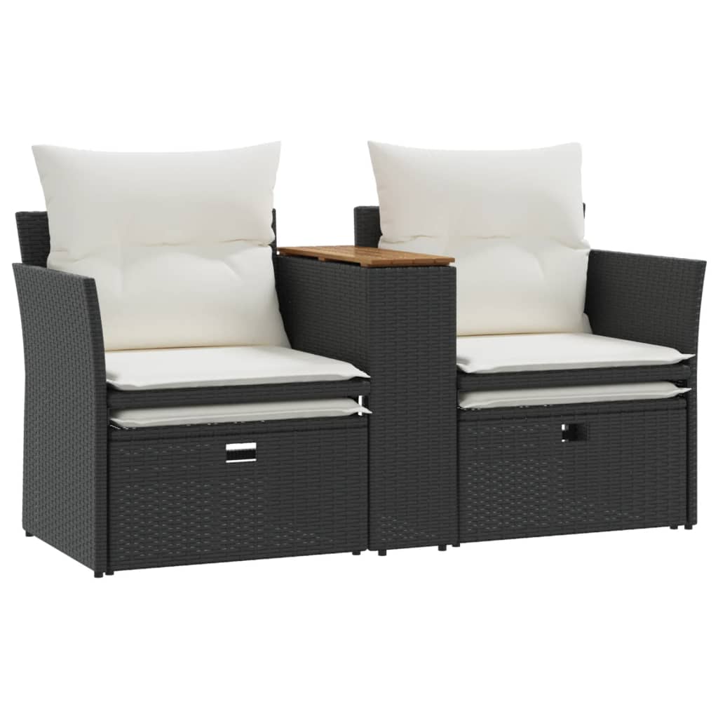 vidaXL Gartensofa 2-Sitzer mit Hockern Schwarz Poly Rattan