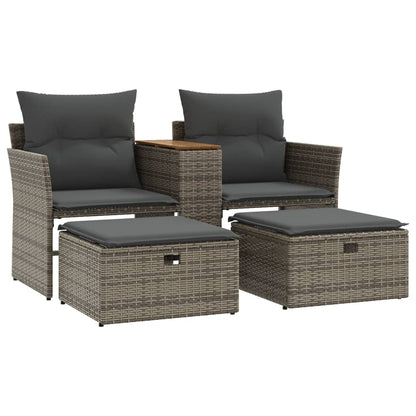 vidaXL Canapé de jardin 2 places avec repose-pieds Gris Résine tressée