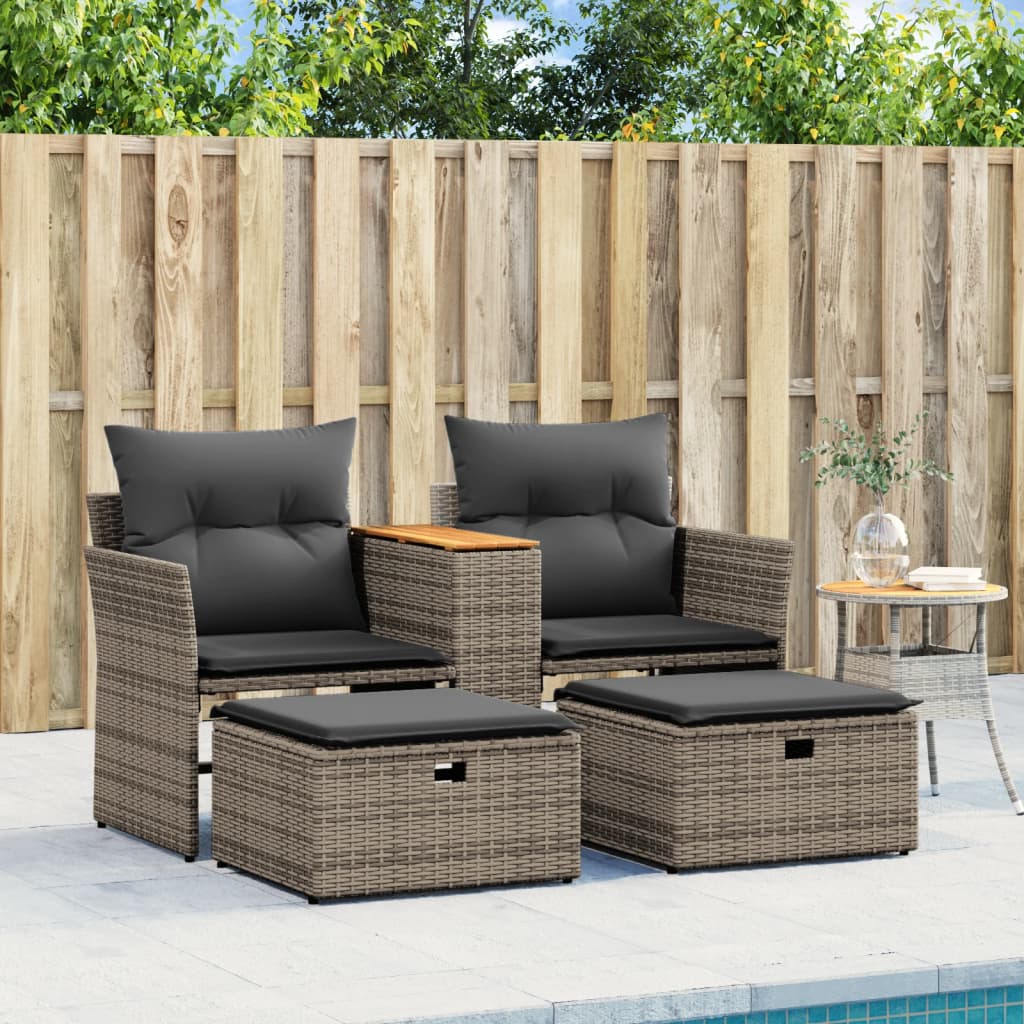 vidaXL Canapé de jardin 2 places avec repose-pieds Gris Résine tressée