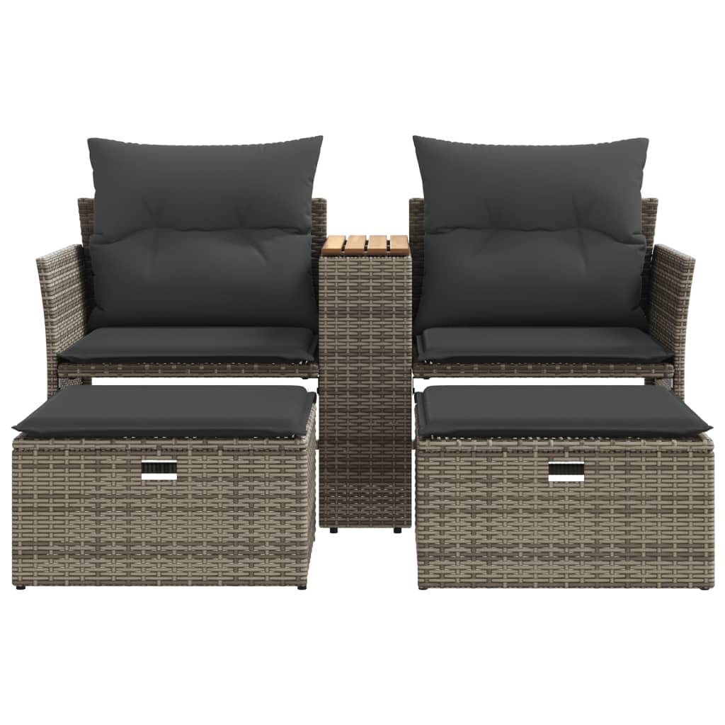 vidaXL Canapé de jardin 2 places avec repose-pieds Gris Résine tressée