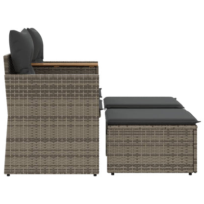 vidaXL Canapé de jardin 2 places avec repose-pieds Gris Résine tressée