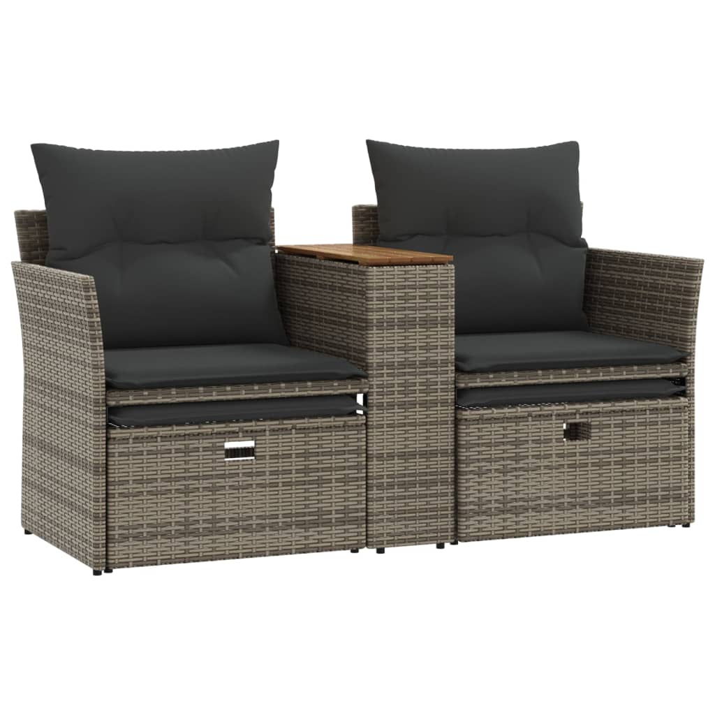 vidaXL Canapé de jardin 2 places avec repose-pieds Gris Résine tressée